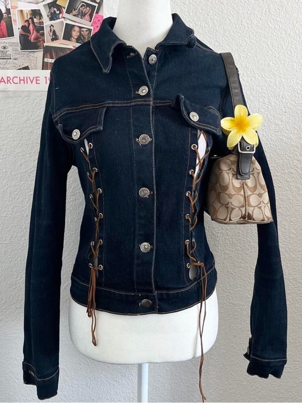 Vintage Y2K Deadstock Sexy Coyote Ugly Inspired Denim Jacket With Front Tie